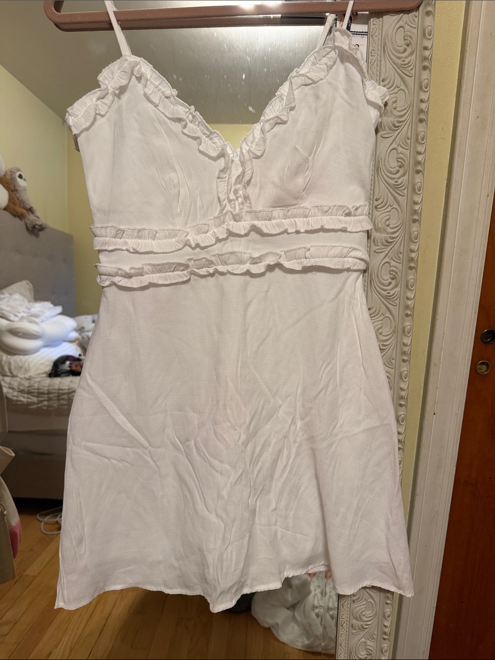 Women's White Ruffle Trim Slip Dress